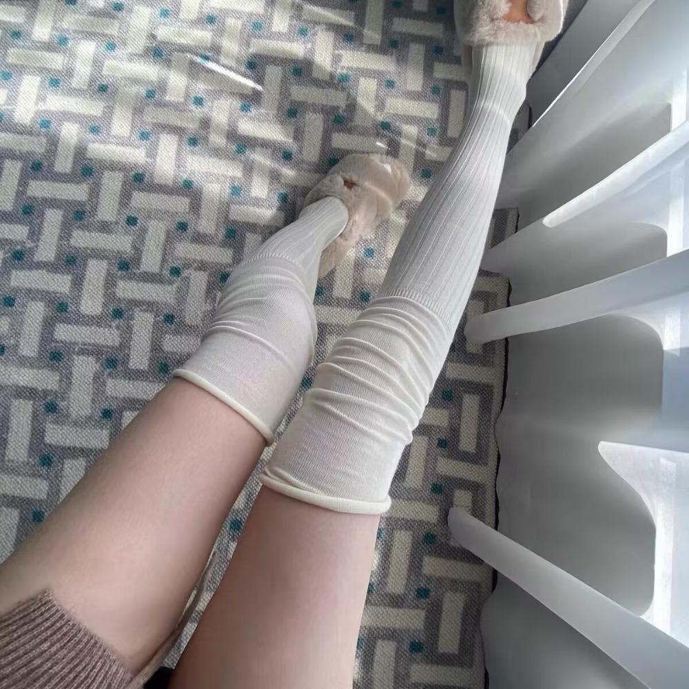 Autumn and Winter Rice White Knee Stockings Women's New Outer Thigh Socks Japanese Splicing High Stockings Stacking Socks