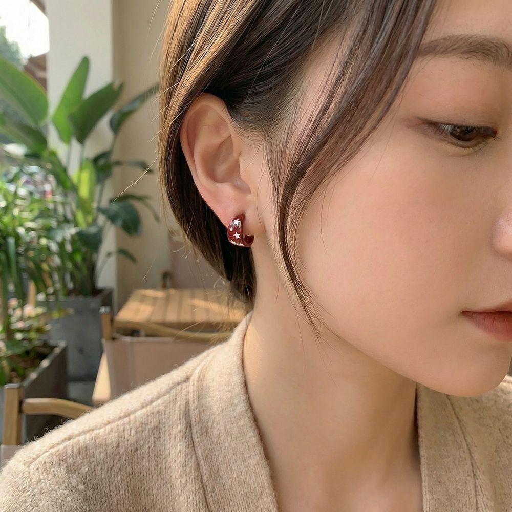 Enamel Drip Oil Star Hoop Earrings Vintage Colorful Dripping Earrings  Party