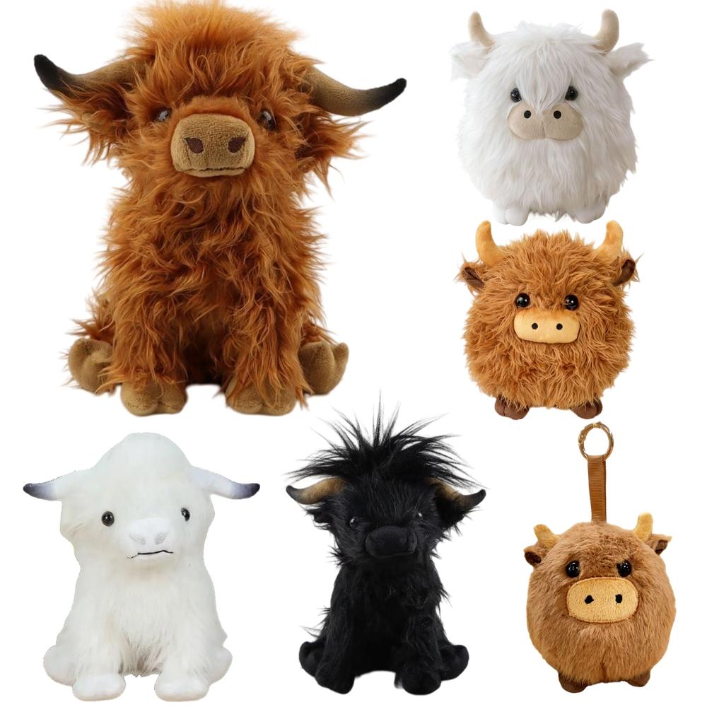 Highland Cow Plush Toy Funny Joy Realistic Stuffed Animal with Long Fluffy Hair Soft Cuddly for Children Boys Gift