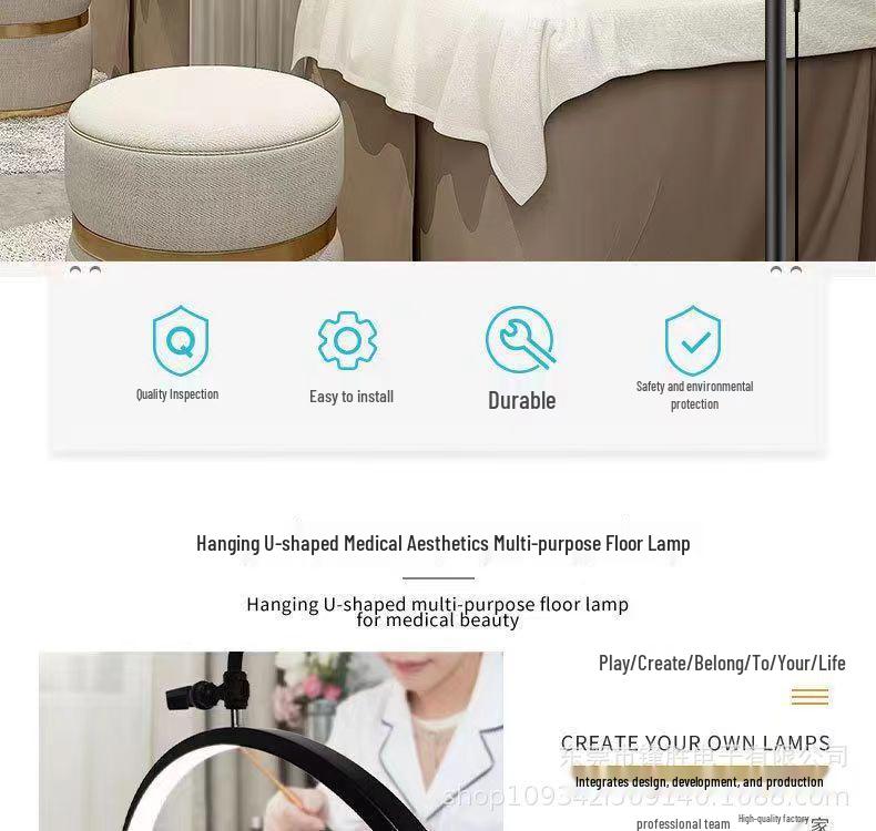 Crystal Diamond U-Shaped LED Half-Moon Nail & Eyelash Lamp - 24-inch Beauty Salon Floor Light