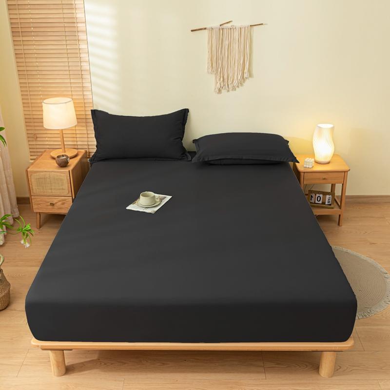 Fitted Bed Sheet with Elastic Band Solid Color Soft Mattress Cover for Single Double King Queen Bed 90/120/140/150/160/180x200cm