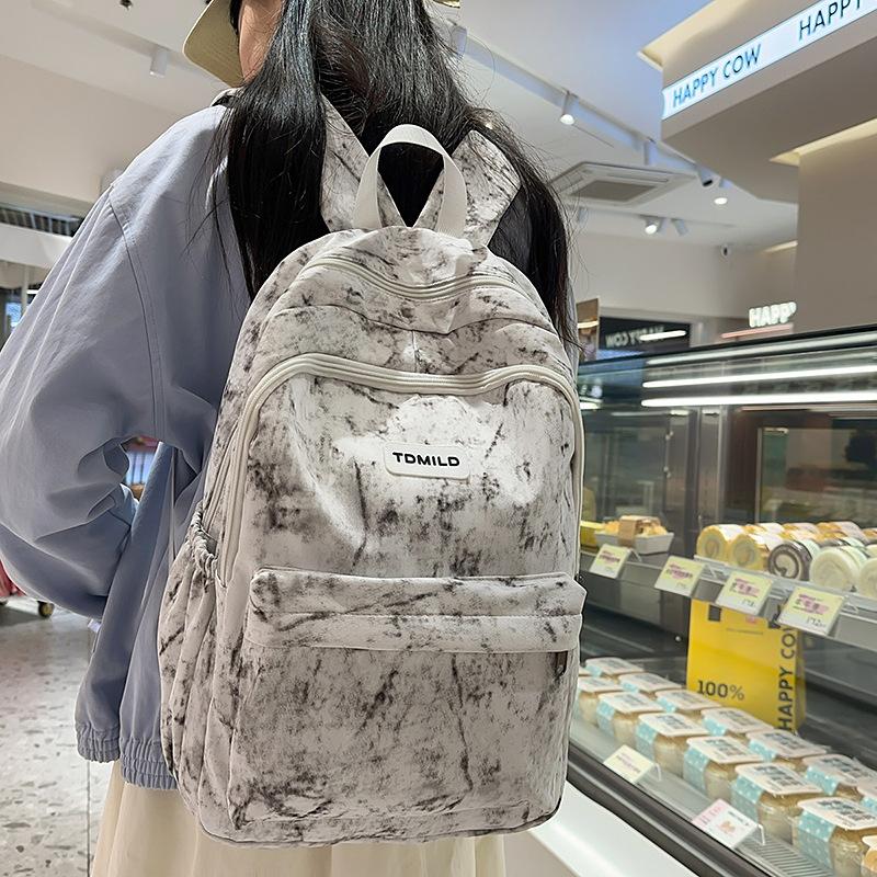 High Value Schoolbag Female Niche Design Sense Junior High School Students High School College Students Tie Dye Backpack Light Travel Backpack