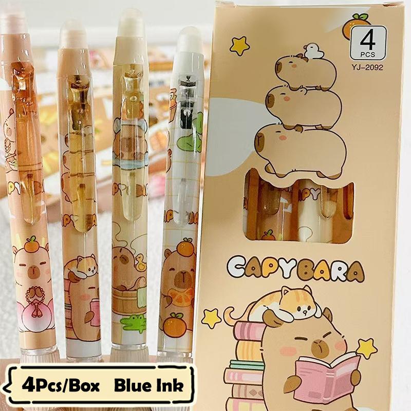 

4 шт. Мультяшные Капибары Стираемые Гелевые Ручки Каваи Быстросохнущие Пишущие Гладкие Нейтральные Ручки Канцелярские Товары Студенческие Канцелярские Принадлежности Подарки A1