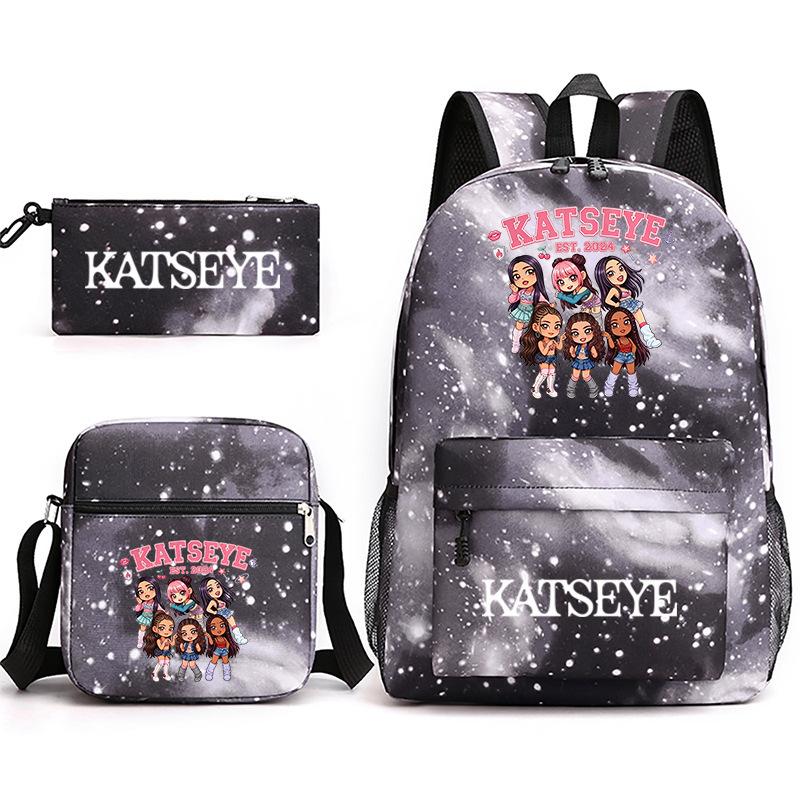 Katseye Kpop Girl Group Print Travel Backpack Laptop School Bag Set of 3, Unisex Large Capacity Daypack