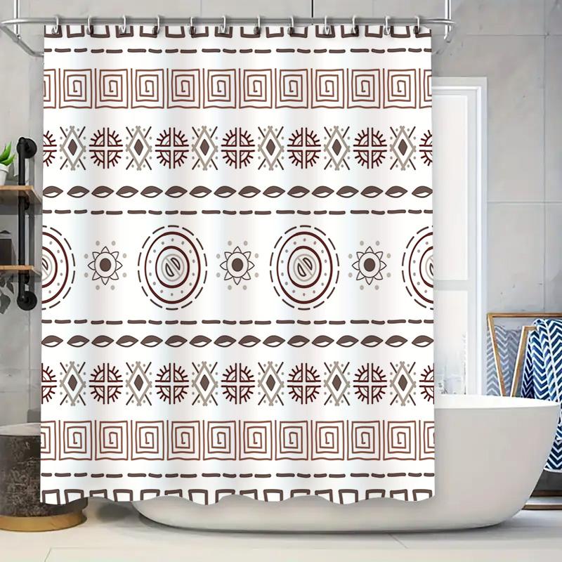 Modern Geometric Shower Curtain Rustic Boho Decor for Bathroom White Brown Printed Waterproof Fabric Customizable Size