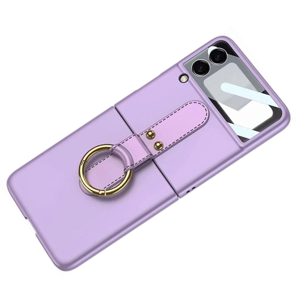 Phone Case for Samsung Galaxy Z Flip 3 Built in Screen Protector Phone Back Cover with Kickstand Ring Holder Purple