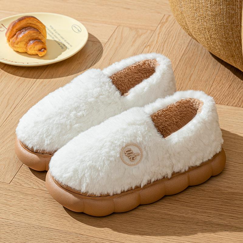Plush cotton slippers women's autumn and winter 2025 new indoor home non-slip thick bottom warm men's cotton slippers