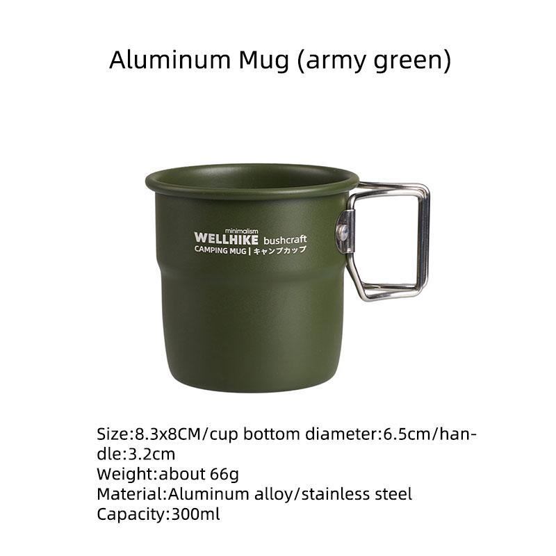 

WELLHIKE Кемпинговая кружка 300 мл для кофе и чая на открытом воздухе, алюминиевая чашка из сплава, переносная складная кружка для пикника, кемпинга, путешествий, кухонных принадлежностей зелёный