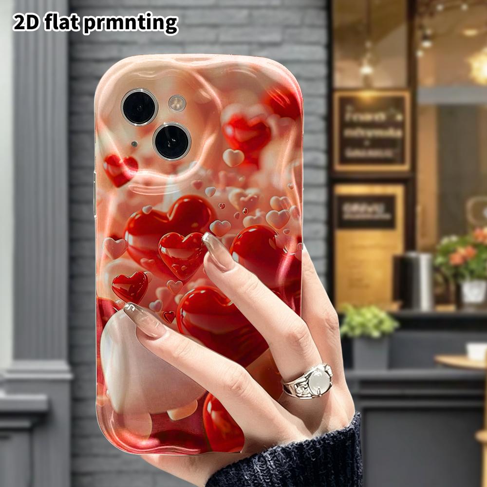 Phone Case: 2D Flat, Suitable for iPhone 18, 17, 16, 15, 14, 13, 12 Pro Protective Cases, Phone Decoration, Floating 3D Heart, Perfect Christmas and H