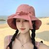 Cappello da Pescatore Donna con Lacci Fiocco Protezione Solare Ampia Tesa Estivo Anti-UV Cinturino Cappelli a Secchiello Ragazza Coreana Viaggio Spiaggia Cappelli a Secchiello