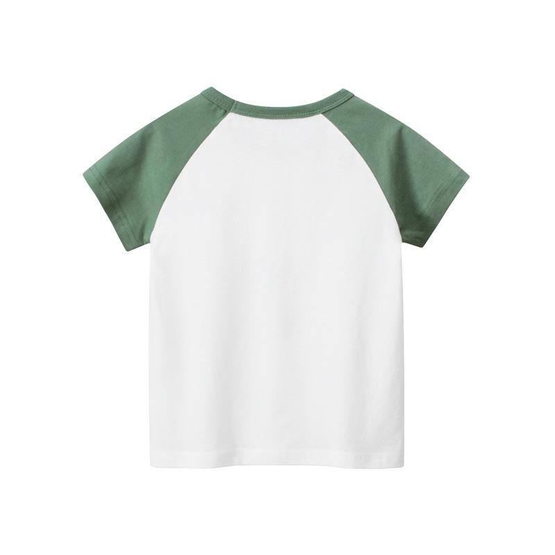 27kids Korean Style Dinosaur Short Sleeve T-Shirt - 2024 Children's Sweatshirt Base Layer