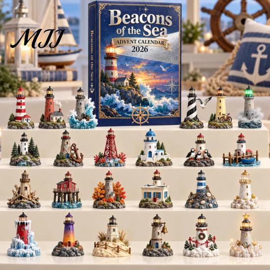 Nautical Theme Gift Acrylic Ocean Lighthouse Advent Calendar, 24 Day Countdown Box with Retro Scenes And Surprise Unboxing Experience for Holiday