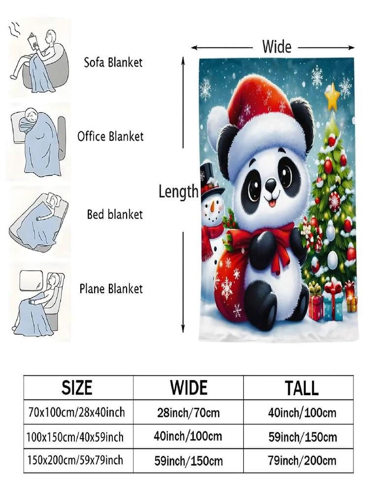 Christmas Sled Panda Soft Blanket Festive Ornament Themed Fleece Throw for Beds Sofa Home Decor Adults Kids Cozy Warm Gift