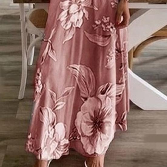 Women Dress Floral Print Large Hem Streetwear Elegant Spaghetti Strap Maxi Dress for Party