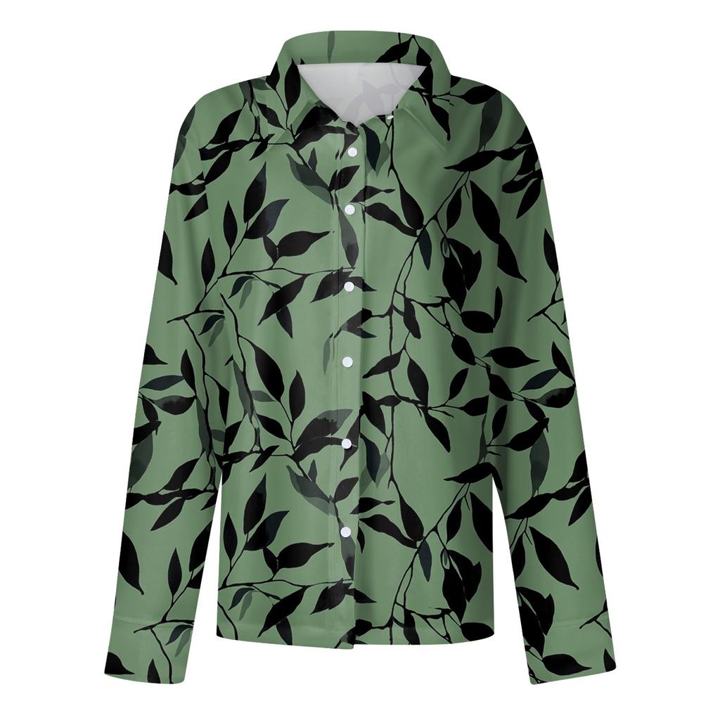 Women's Shirt With Floral Print Buttons, Long Sleeved Casual Regular Shirt Collar Top