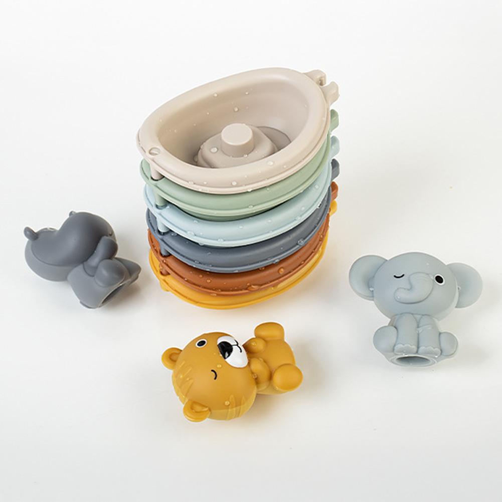 Stackable Bath Boats for Toddlers Water Play Animal Bath Stacking Boats with Puppets Sensory Bath Toys for Babies Parent-Child Bath Time