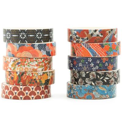 Washi Tape Ukiyo-e Style 10 Roll Set Japanese Pattern Masking Traditional Design Ideal Planners Scrapbooks DIY Gift Wrapping Narrow Width 10mm 2m (1