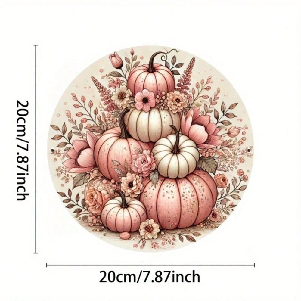 Vintage Metal Pumpkin Sign Round Farmhouse Wall Art Home Garden Decor