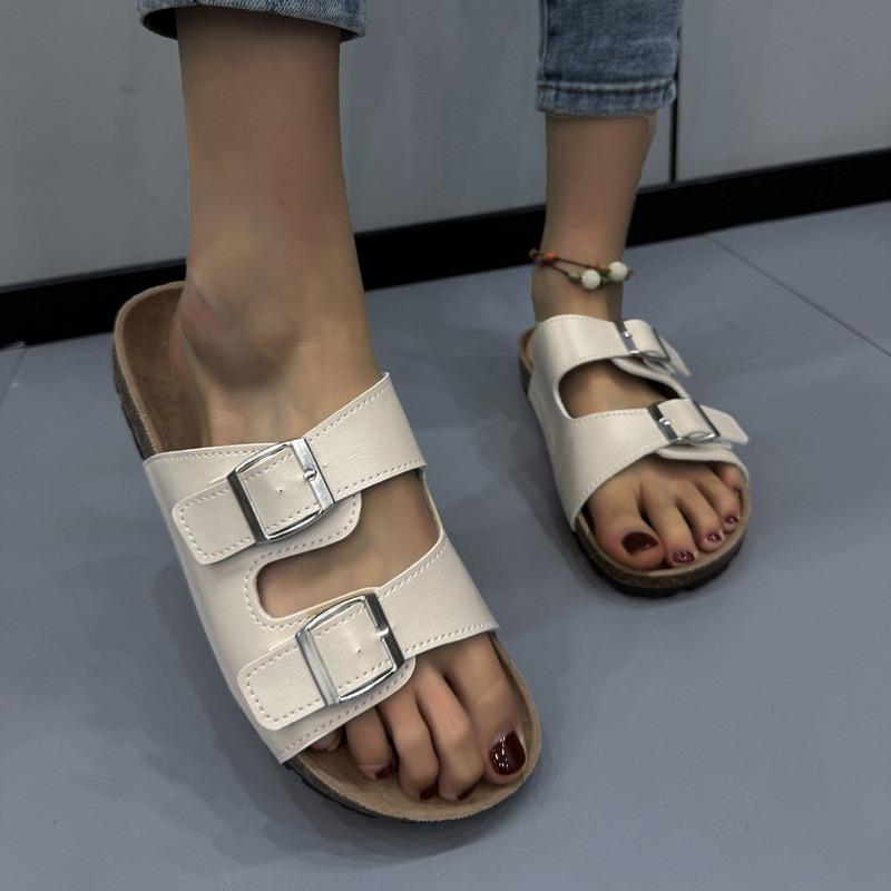 Cool slippers women's new large-size sequined one-word buckle women's slippers