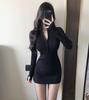 Knit Dress for Shirt Long Solid Slimming Tight Casual Party [EWXGDHD] Women, Dress, Sleeves, Color, Lapel, Effect, Above-the-Knee, Skirt, Sexy,