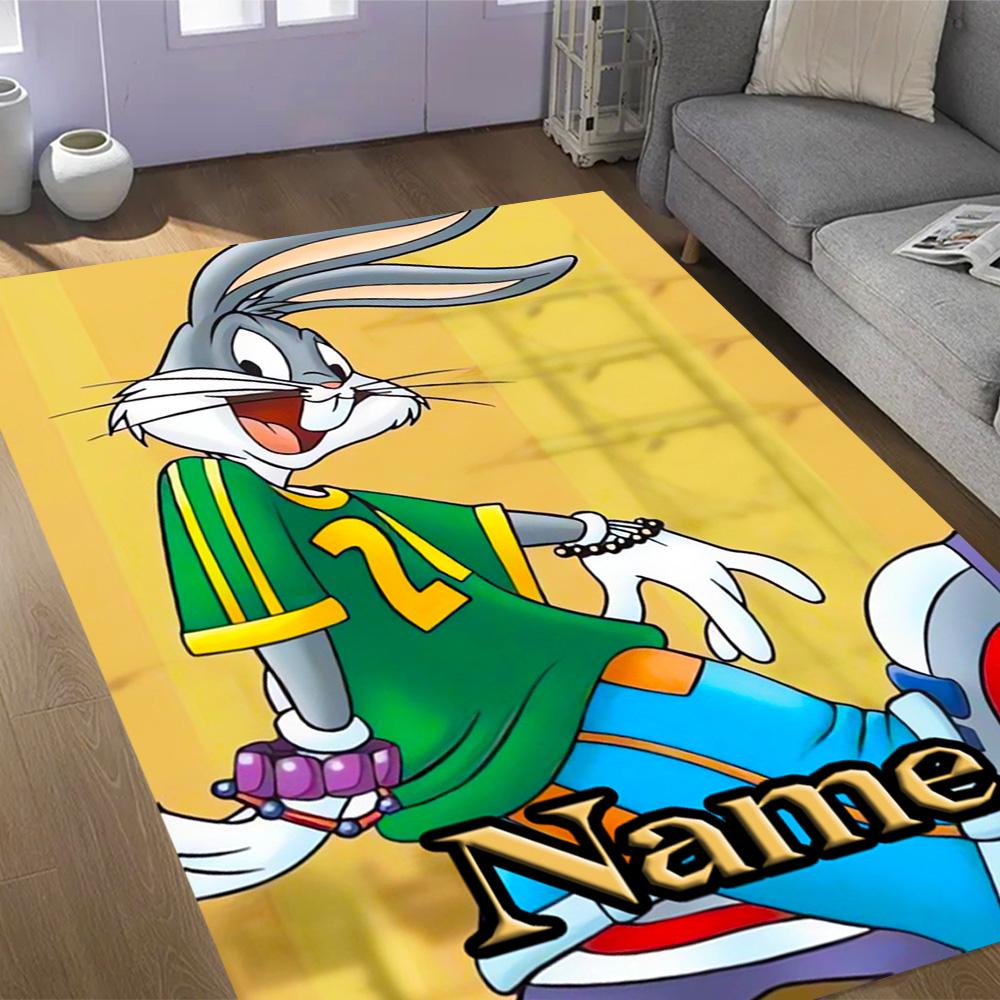 Looney Rabbits Urban Vibes Customized Name Area Rug Perfect for Living Rooms Bedrooms Hallway Entryway Anti-slip Rug Anime Office Decor