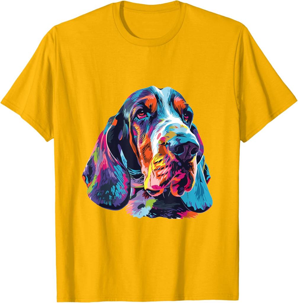 Basset Hound Colorful Pop Art Graphic T-Shirt Men Women Casual Cotton Crew Neck Tee