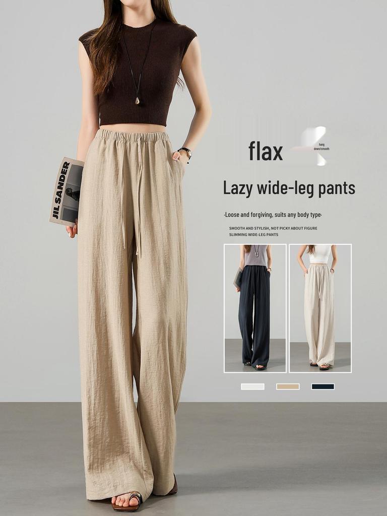 YAMAMOTO Women's Linen Pants - Summer 2026 High Waist, Drapey, Casual, Narrow Straight, Wide-Leg Style.