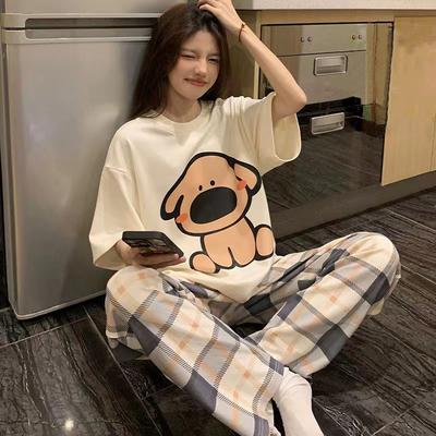 Pajamas Women's Short-sleeved Trousers Summer Cartoon Cute 2 New Cartoon Spring and Summer Loungewear Suit Can Be Worn Outside