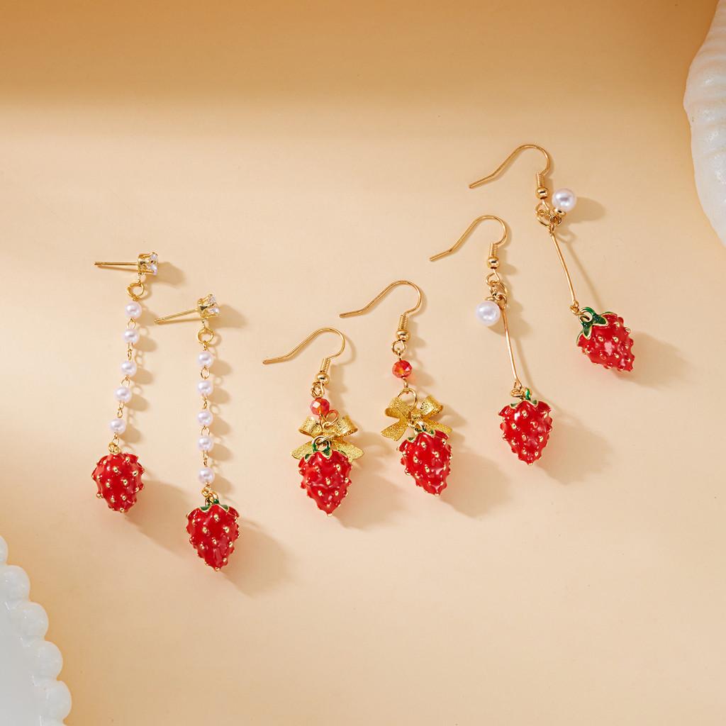 Flower Earrings Alloy Pearl Drop Jewelry For Women With Fruit Design For Casual Wear