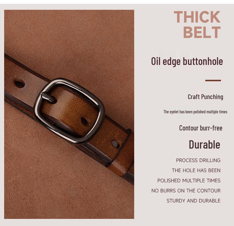 Women's Premium Cowhide Leather Belt with Pin Buckle - Handmade & Soft