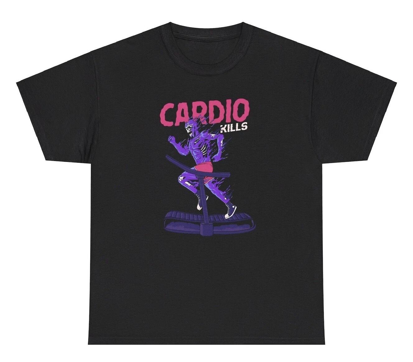 Cardio Kills T Shirt Funny Sarcastic Skeleton Halloween Running Club Graphic Tee 4XL