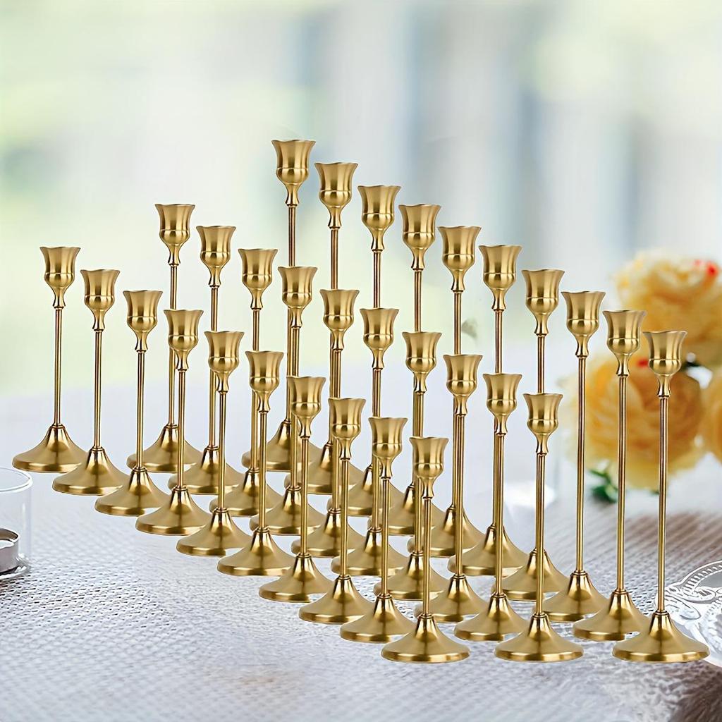 Set of 6 Elegant Bronze European Candle Holders for Romantic Tabletop Wedding and Dinner Decor