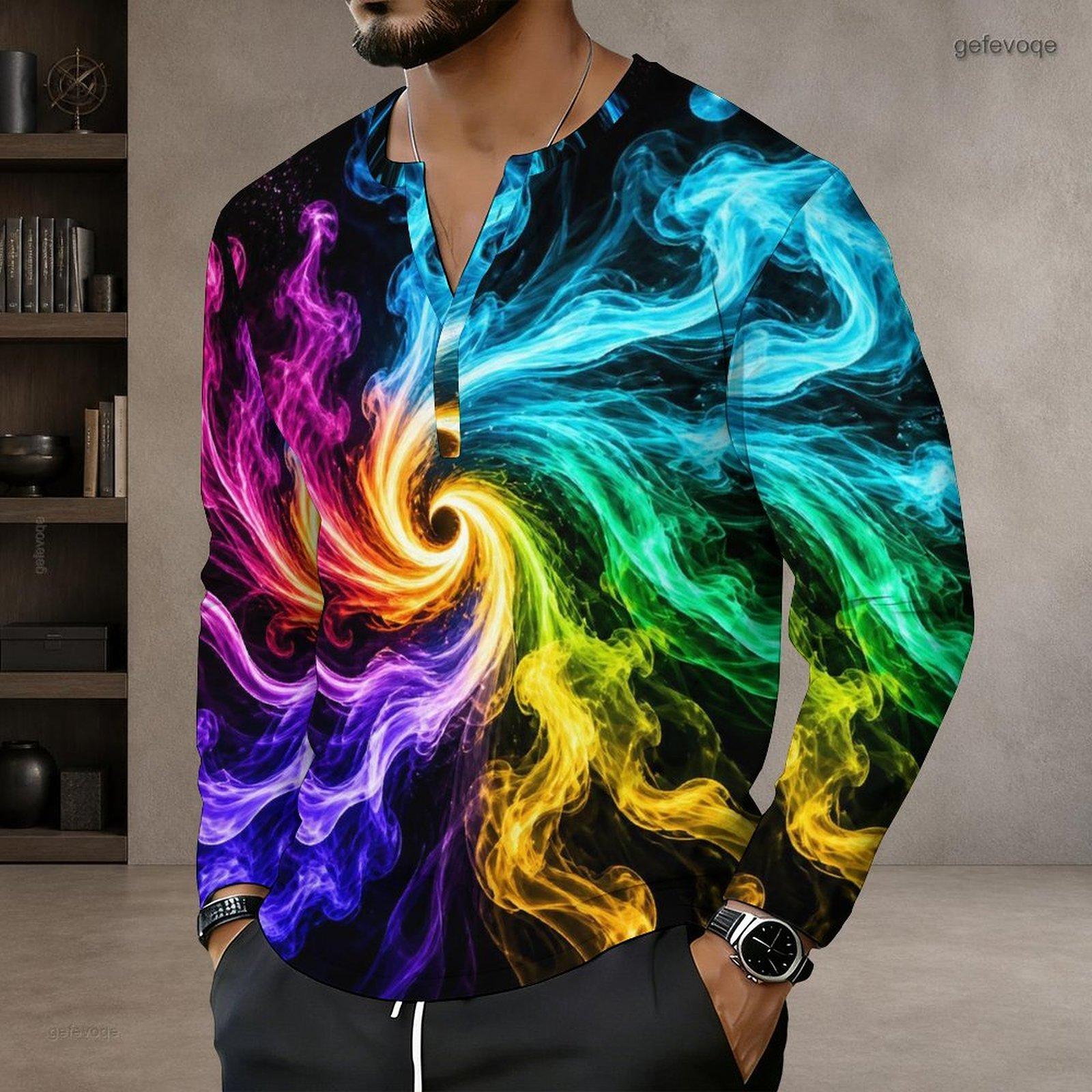 Herren Plus Size Hemd mit V-Ausschnitt, langen Ärmeln und Print, Rosa-Gold-Marmor-Muster 6XL blue
