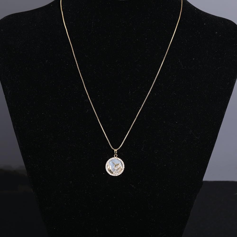 [Sedona's Magic] Maiden's Guardian Unicorn Necklace (Avalon) Gold-colored Pendant with Abalone Shell Inlay and Zircon, Easy Adjustable Slide Pin