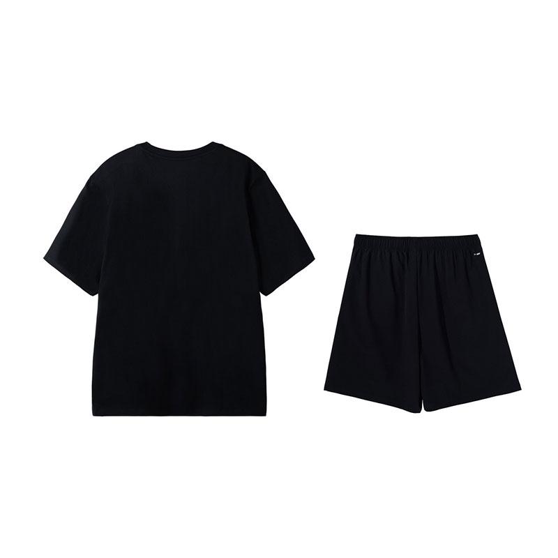 Li-Ning Fashion Loose Breathable Short Sleeve Top Comfortable Shorts Casual Sports Suit Men Sets Black W773-1+V236-1