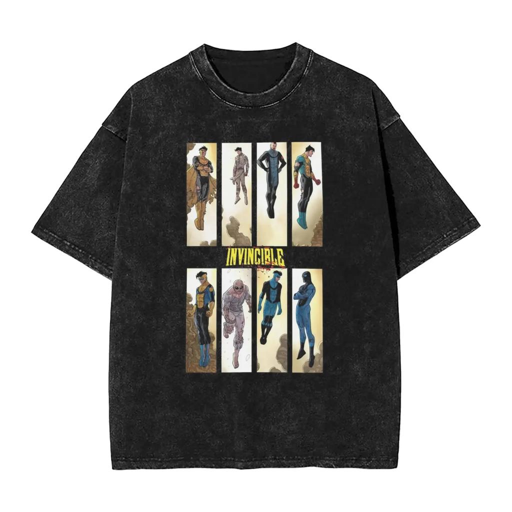 Hot Sale TV Series Anime Invincible Mark Grayson Graphic Print Tshirt Men Women Vintage Washed Cotton Oversized Summer New Tees