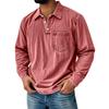 Men's Solid Color Washed Sports Button Pocket Lapel Collar Long Sleeve Top