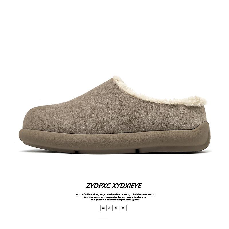 One-pedal bag head drag Birkenstocks men's winter warm velvet cotton slippers snow boots-Q