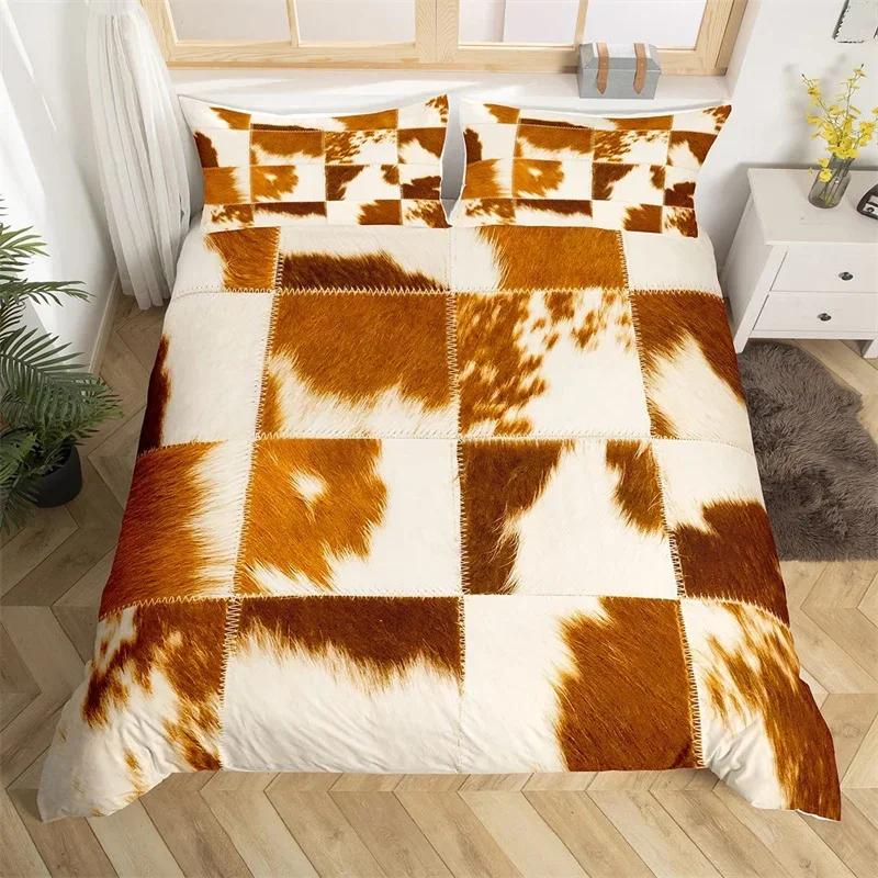 Cowhide Duvet Cover Twin King Farm Animal Bedding Set Western Patchwork Comforter Cover Microfiber Cow Fur Print Bedspread Cover