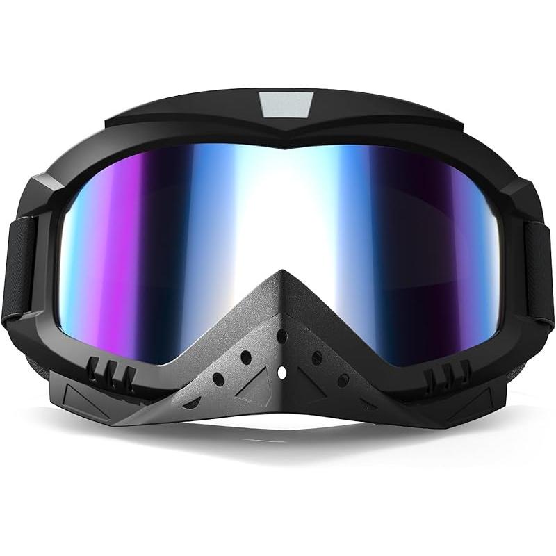 Motorcycle Goggles, Dirt Bike, Ski, ATV Windproof Racing Goggles, For Adults, Men, Women, Youth 01.black(colorful Lens)