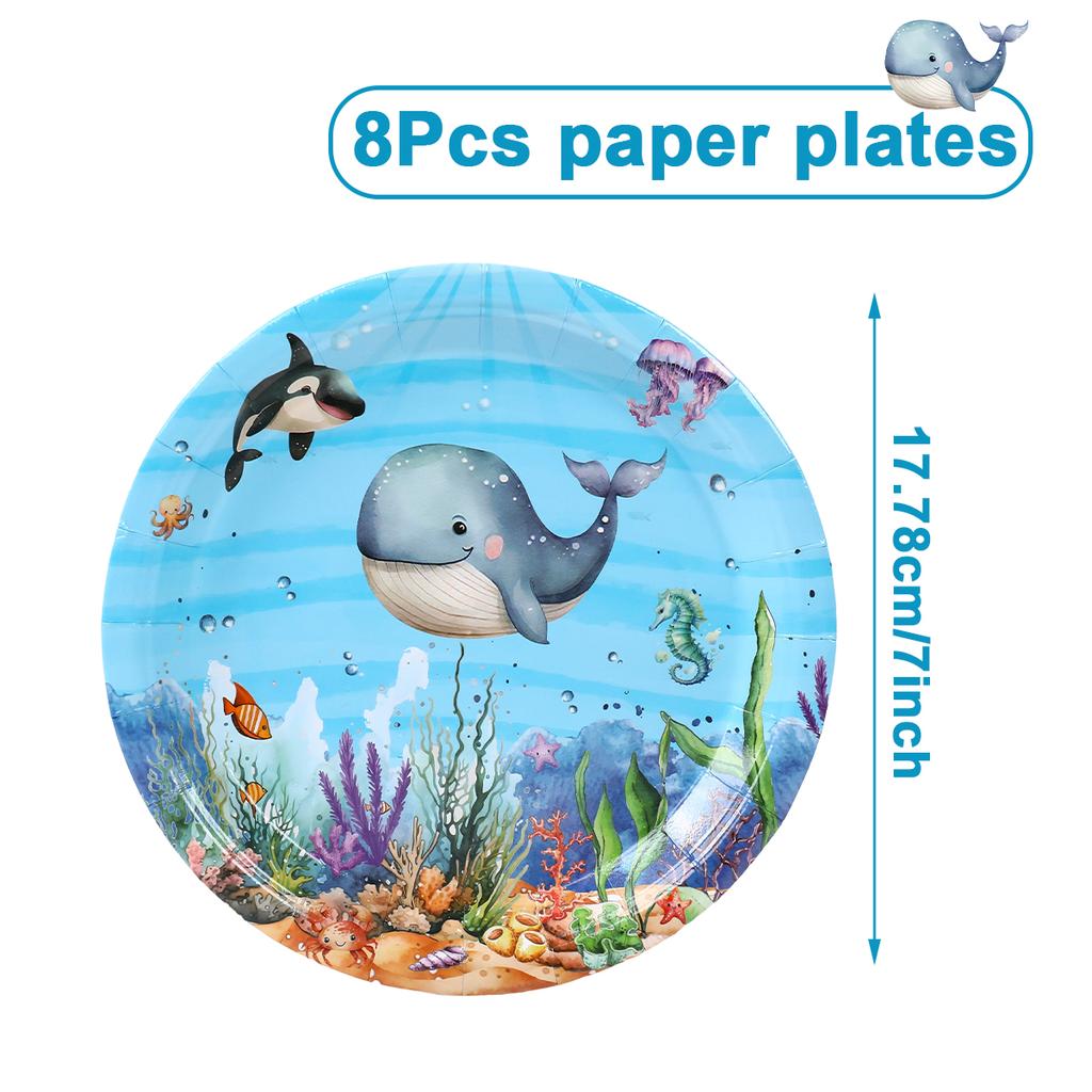 Ocean Animal Disposable Tableware Tablecloth Background Candy Bags Birthday Party Decor Kids Gift Under The Sea Party BabyShower