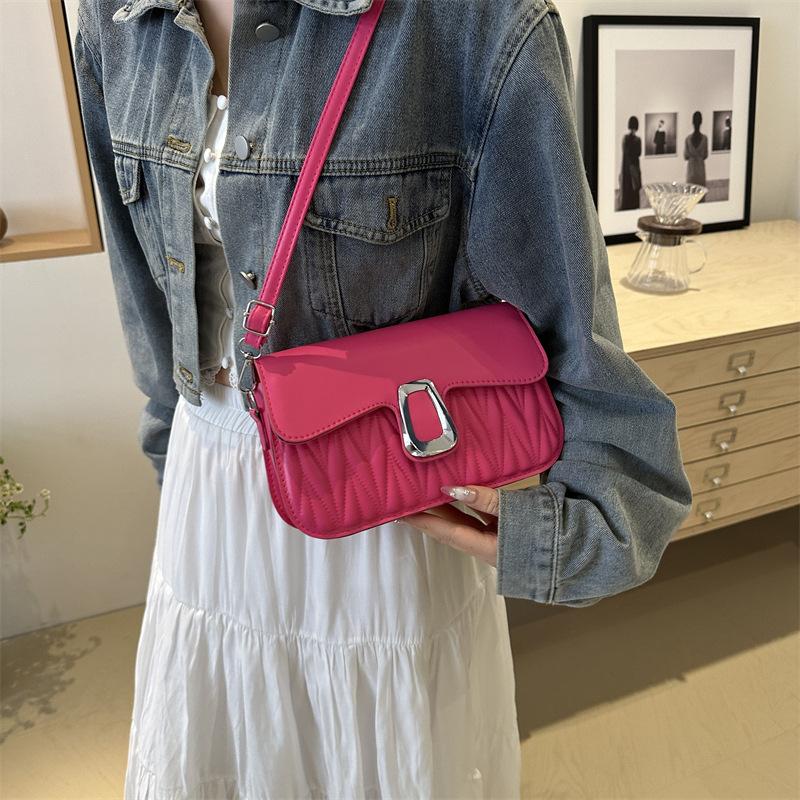 Embroidered Thread Pleated Popular Temperament Women's Bag In Summer New Fashion Simple and Generous Button One Shoulder Crossbody Small Square Bag