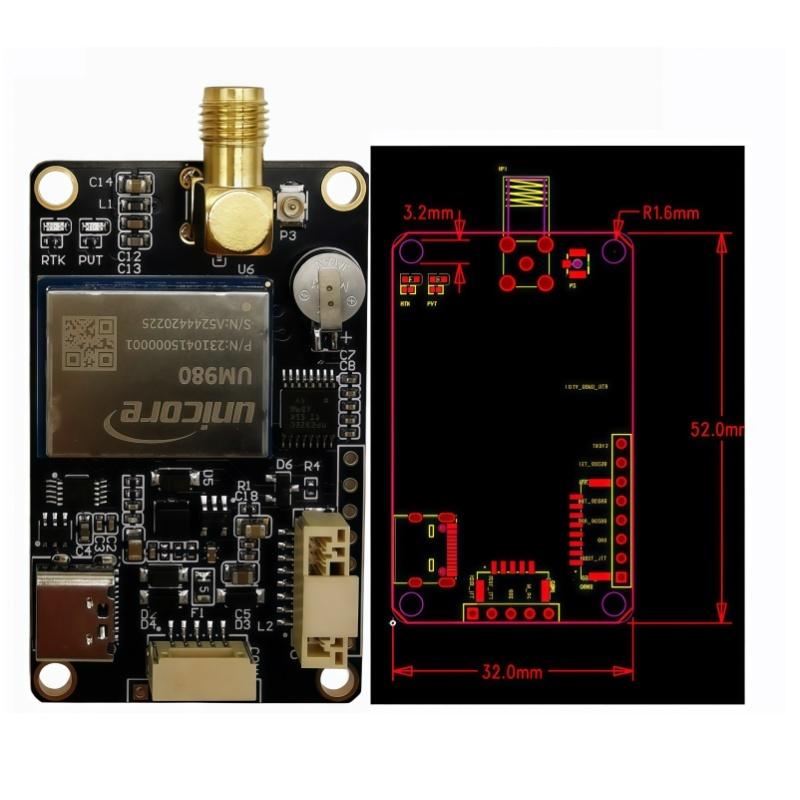 UM980 RTK GNSS Module Multi-Band GPS/BDS/GLONASS/Galileo for Drones Surveying High Accuracy Base Rover Replacement for ZED-F9P