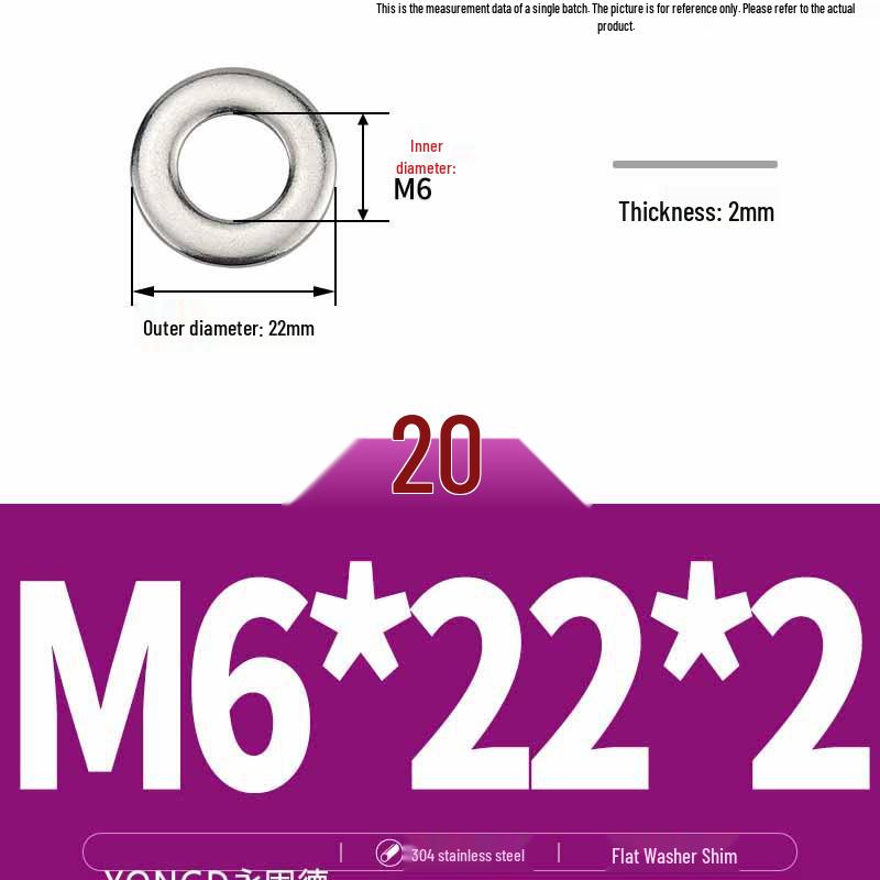 304 Stainless Steel Thickened Flat Washer / Ultra-thin Metal Gasket, Sizes M1.6-M10