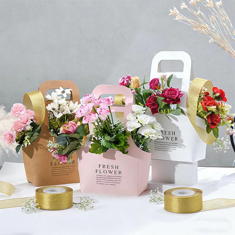 Foldable Waterproof Flower Bag Letter Box Kraft Paper Gift Bags 3Pcs Handbag