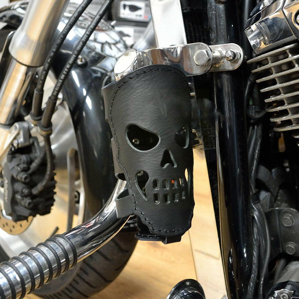 Universal Motorcycle Bicycle Bike Skull Drink Holder Support Stand Travel Accessories Sports Outdoor Bottle Leather PU Wate I2F3