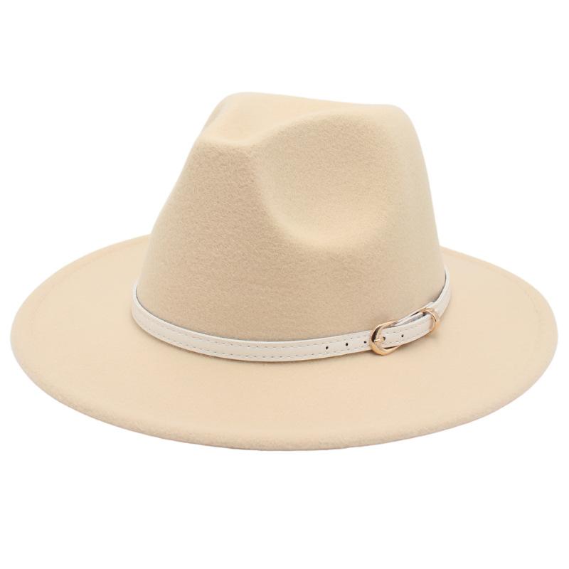Big Brim Top Hat Women'S Coat With Hat Felt Hat Solid Color Cashmere Jazz Hat