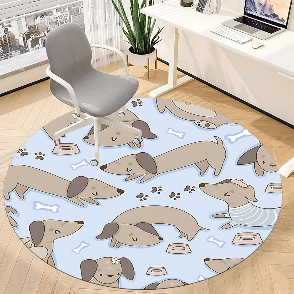 1pc Dachshund Pattern Office Round Area Rug,  Mat Suitable ForOffice, Under Office Chairs Bedroom Living Room Home Decor, Room Deco