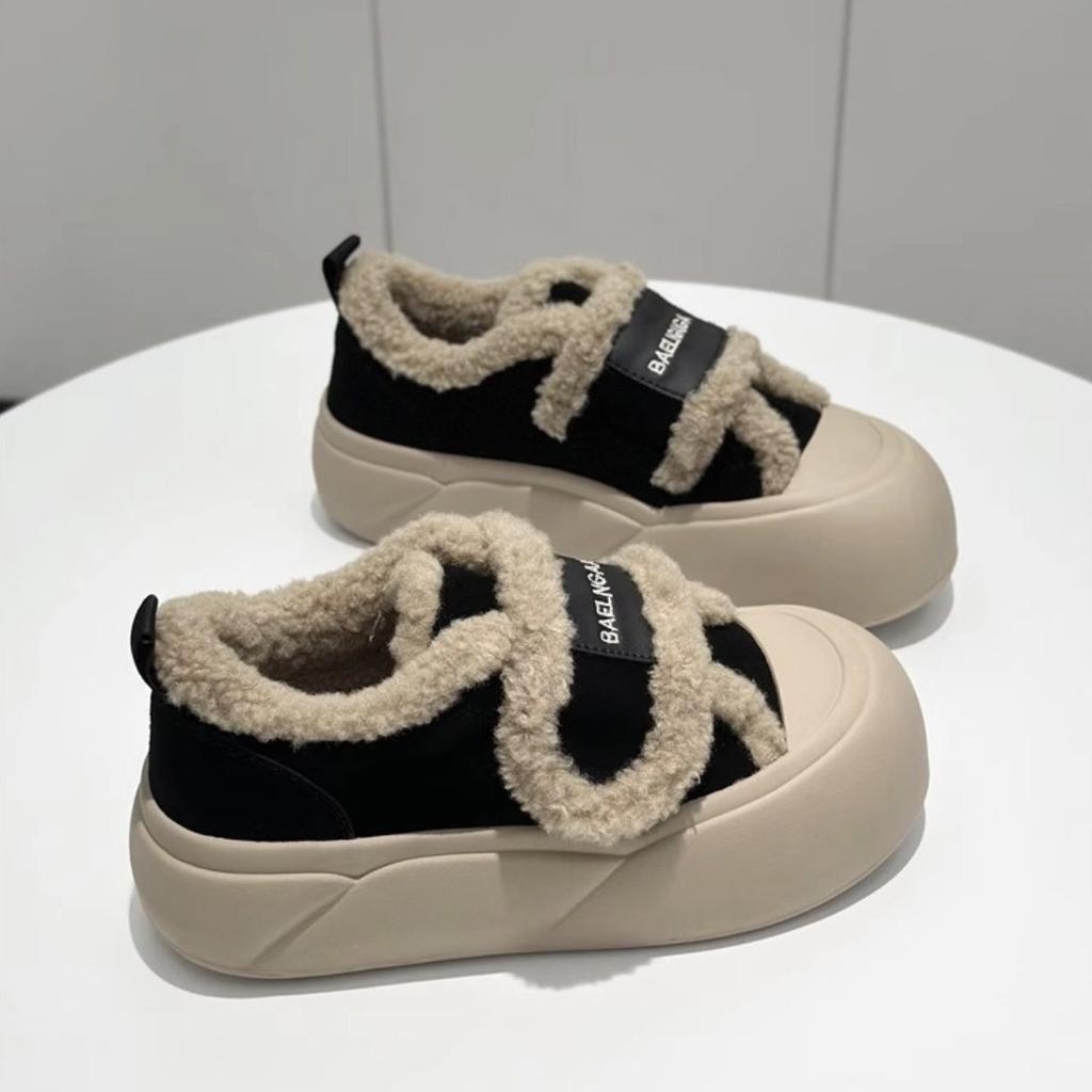 Muffin sole Velcro cotton shoes women's winter velvet thickened winter new one-pedal loafers bread shoes tide