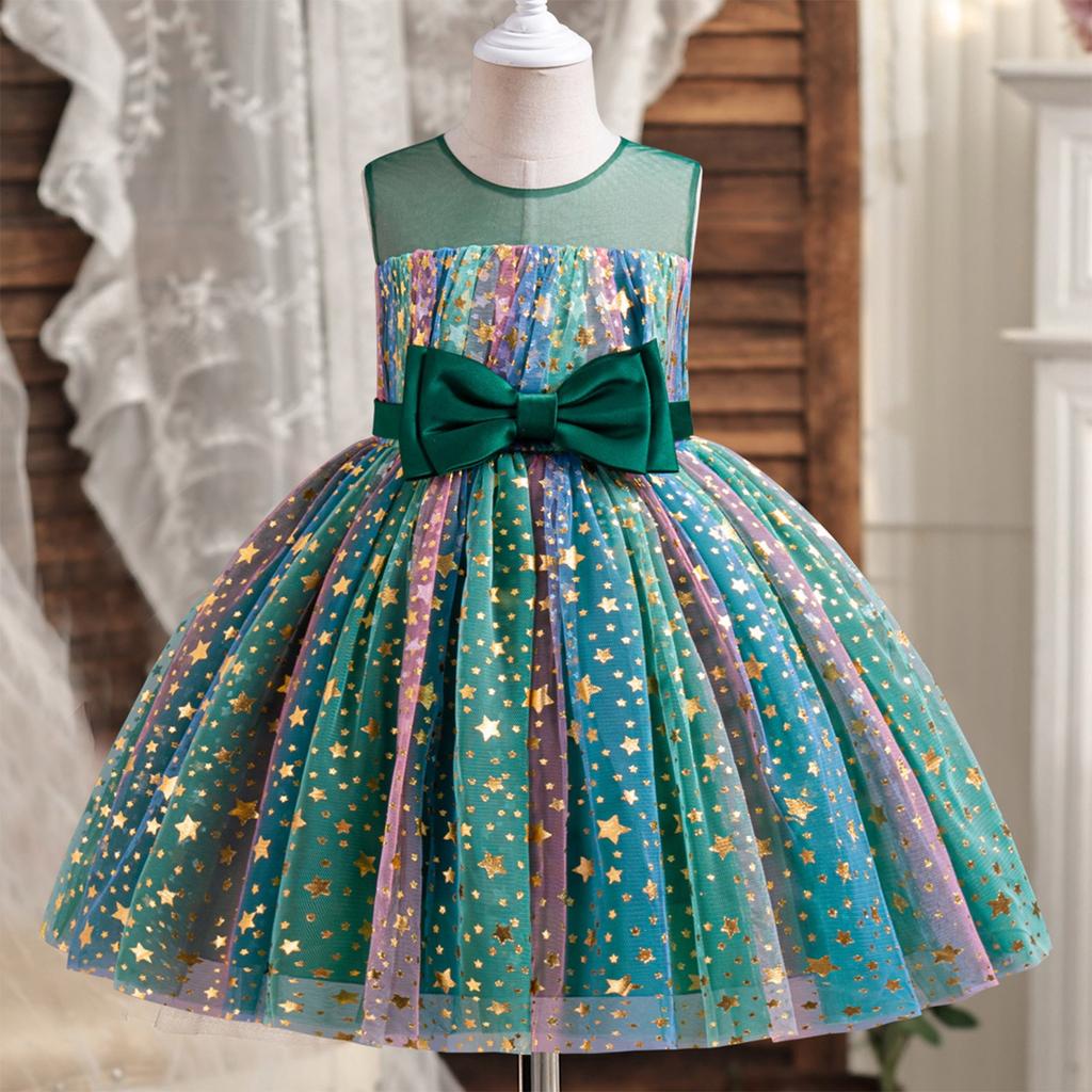 Summer Girls Princess Dress Colorful Children's Star Mesh Puffy Dress Skirt